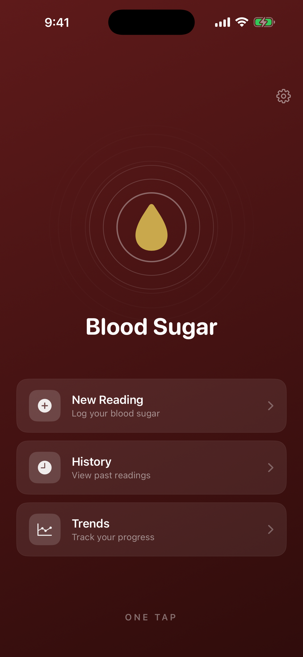 One Tap Blood Sugar welcome screen